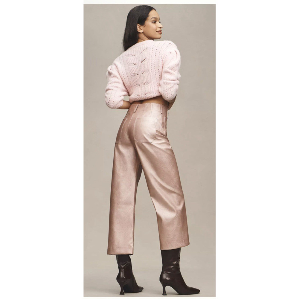 MAEVE ANTHROPOLOGIE Women 25 The COLETTE PINK Faux Leather Wide Leg Pants LUXURY
